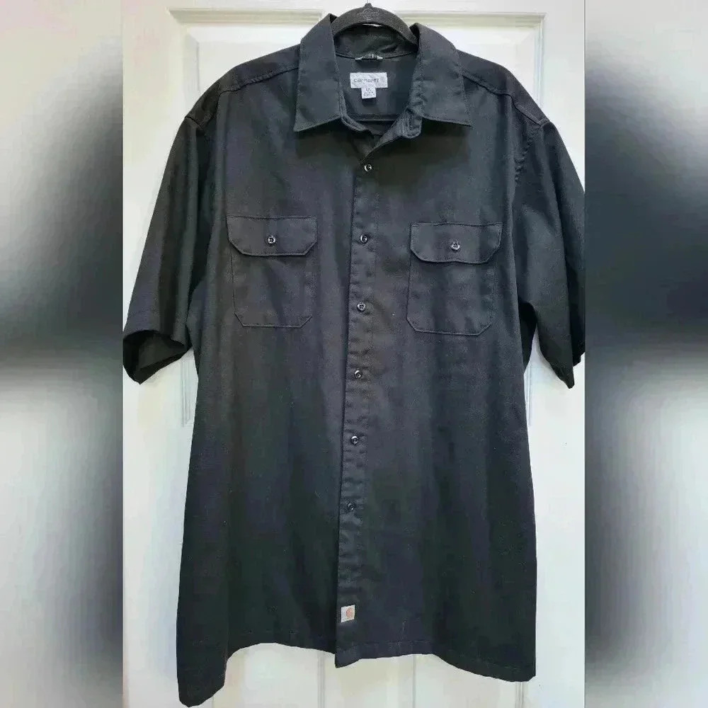 Carhartt Men's Collared Button Down Short Sleeve Black Shirt Plus Size 2X Tall
